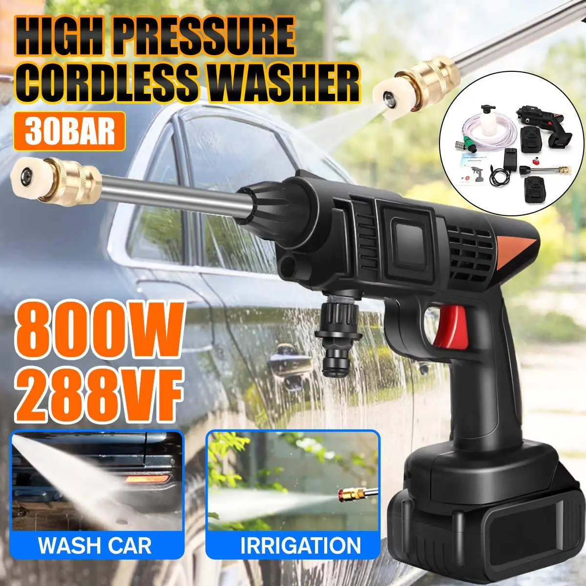 

800W Wireless High Pressure Washer Spray Washer Water Gun Cleaner Portable Car Wash Water Nozzle Cleaning Machine Kit 800W