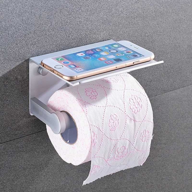 

1 Pc Bathroom Toilet Towel Paper Holder Phone Holder Wall Mount WC Rolhouder Paper Holder With Shelf Towel Rack Tissue Boxes