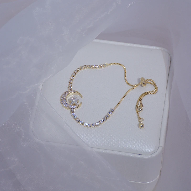 

Silver Color Girlfriend Bracelets Zirconia Moon Star Romantic Bracelet Women Female Birthday Gift