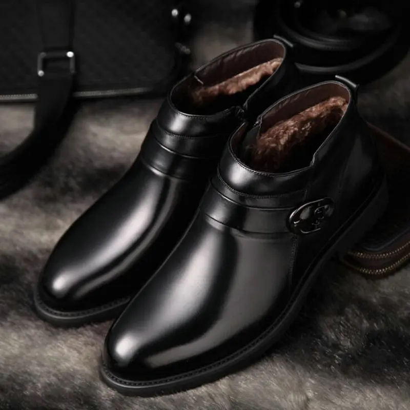 

Men fashion dress shoes wedding Working Office Pointed toe business leather Oxford shoes Winter Keep Warm snow boot 2019