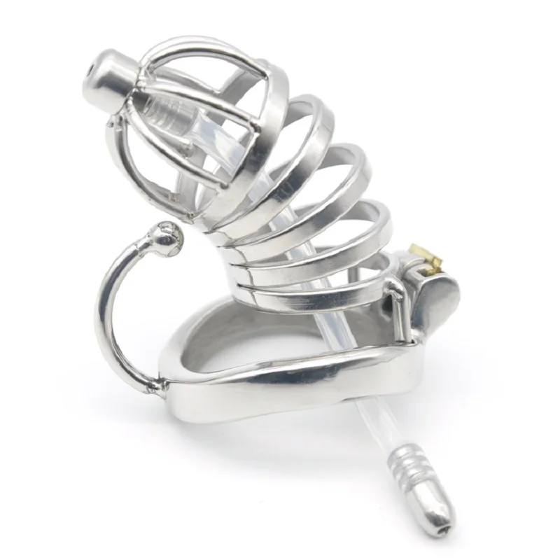 

Stainless Steel Male Chastity Device Cock Cage Metal Penis Ring Locking Belt Urethral Catheter Restraint Sex Toys for Men CC111