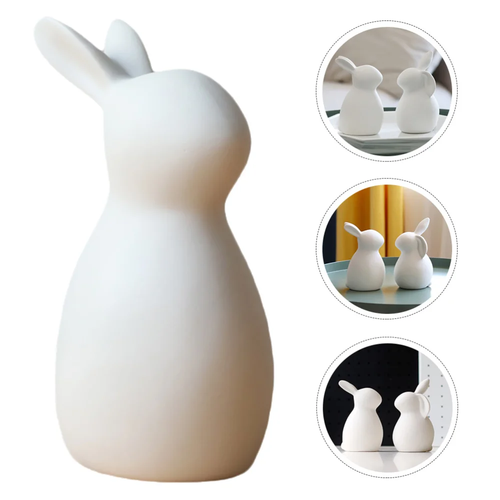 

1pc Rabbit Ornament Ceramic Craft Home Layout Decor Desktop Decor (White)