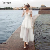 verngo vintage a line lace wedding dresses short sleeves v neck ankle length bride party reception gowns 1980 bridal dress