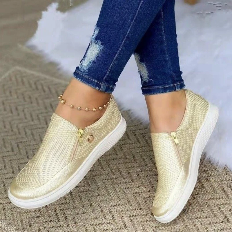 

Women Casual Add velvet Shoes Fashion Outdoor Flat shoes Zipper decoration Girls Sneakers Zapatos De Mujer Tenis Feminino