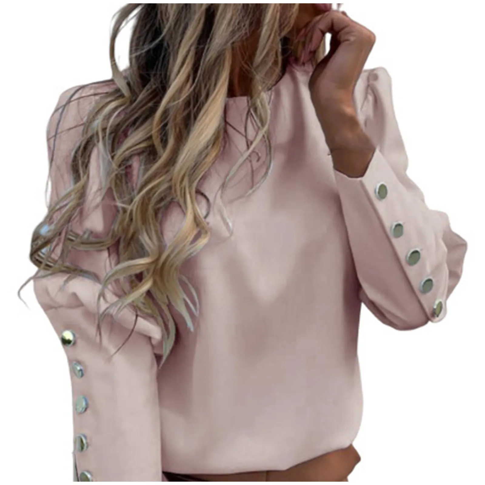 Fashion Casual Women O-Neck Solid Color Single-breasted Long Leeve Tops Blouse las mujeres sweetshirts free shipping
