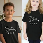 Детская футболка, летняя модная детская футболка с коротким рукавом, топы, рекламируемые на старшую сеструбрата 2021, детская одежда с буквенным принтом