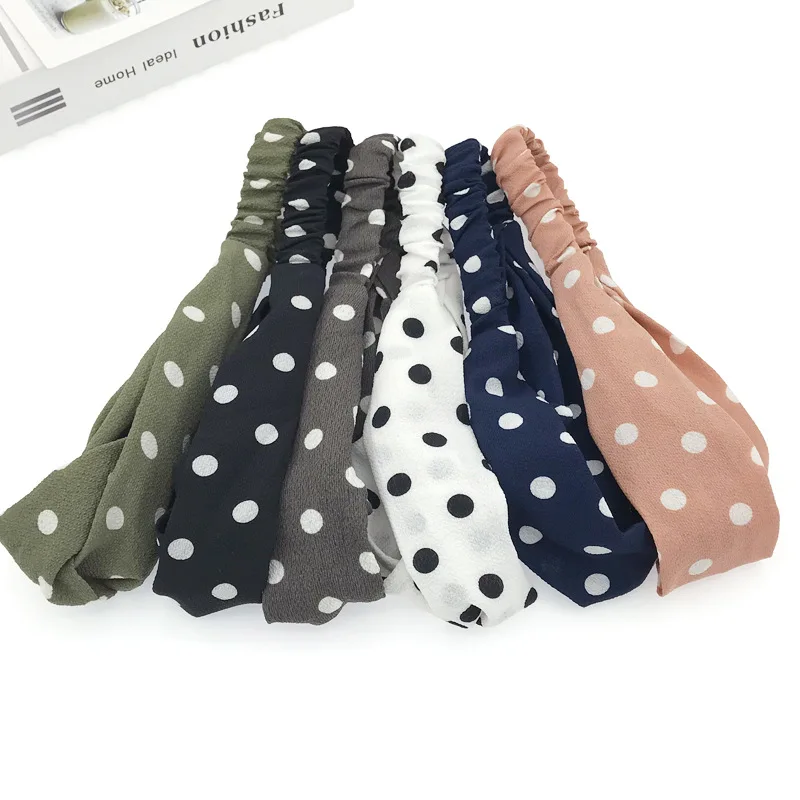 Женская бархатная повязка для волос в горошек на голову с принтом перекрестный