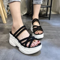 sandals woman shoes braided rope beach shoes open toe ladies beach sandals non slip flip flop sponge cake thick soled slippers