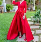 Вечерний комбинезон с длинным рукавом, красное платье с V-образным вырезом, для выпускного вечера, брюки, костюм со съемным шлейфом, 2021
