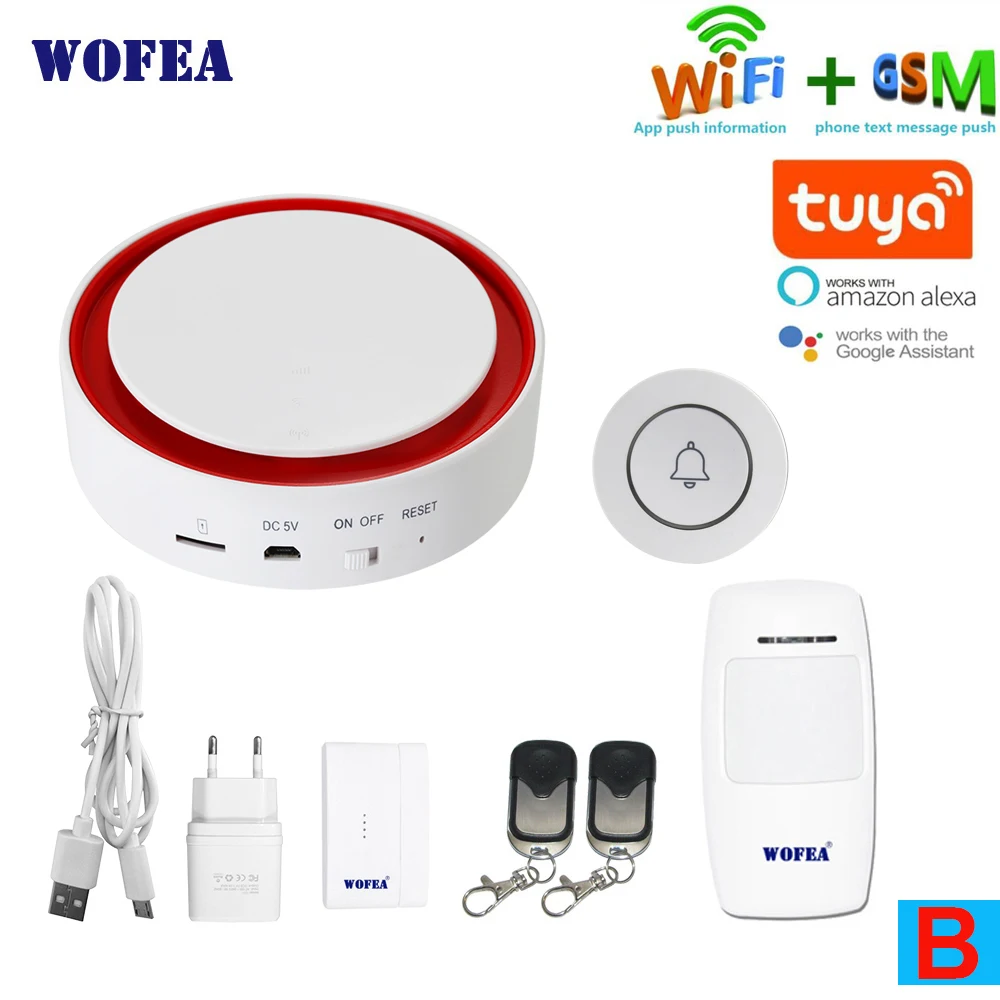 Золотой Wofea Tuya Wifi GSM вспышка стробоскоп охранная сигнализация 110 дБ звук и светильник SMS автоматический набор приложение push работа с alexa google home - Цвет: Золотой