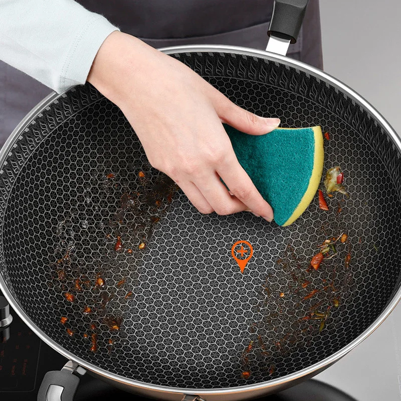 В 5th Generation Of Advanced 304 Нержавеющая сталь сота вок сковорода с антипригарным