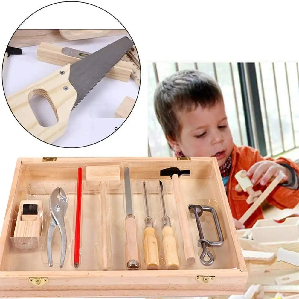 

Kids DIY Woodwork Toolbox Junior Carpentry Tools Set Child Wooden Toy Set Gift