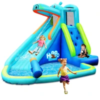 inflatable kids hippo bounce house slide climbing wall splash pool w bag