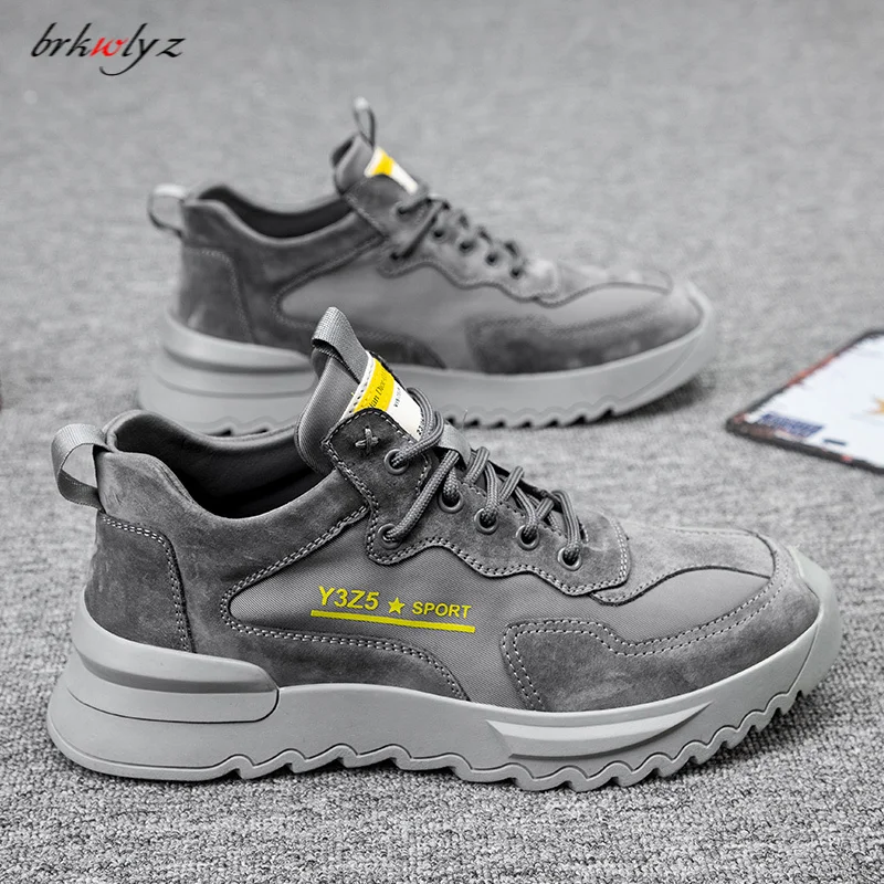 

Clunky Men Sneakers Pigskin Leather Canvas Breathable Casual Shoes for Men Comfortable Daily Driving Loafers Tide