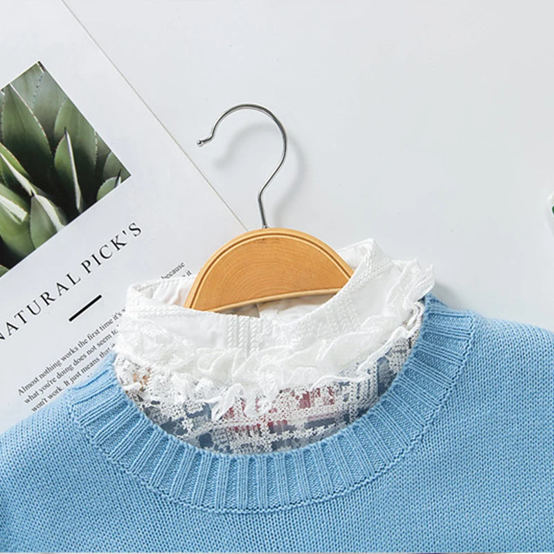 Linbaiway рубашка Поддельный Воротник галстук для женщин выдалбливают Кружева