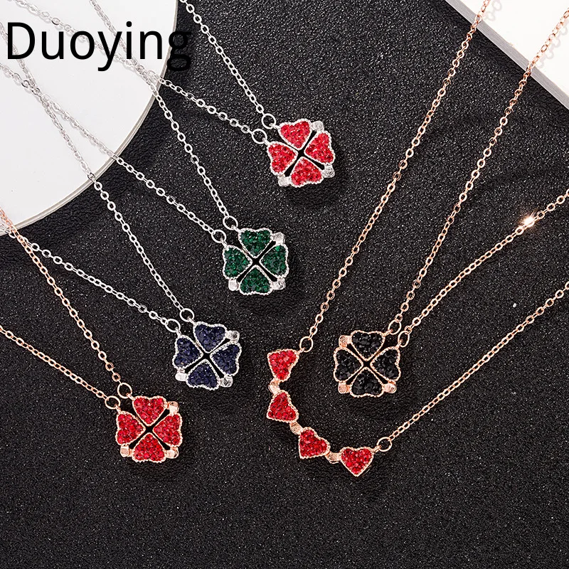 Ожерелье HIYONG в виде клевера двухстороннее ожерелье с кулоном четырехлистного из