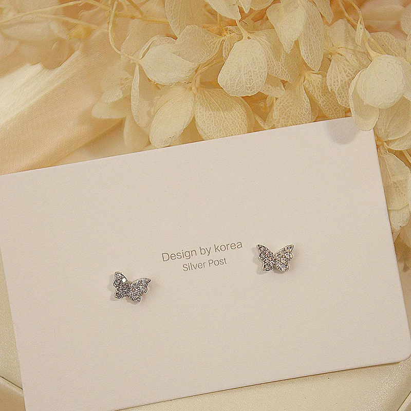 

Trendy Elegant 14K Real Gold Plated Small Butterfly Earrings for Women Top AAA Shiny Zircon S925 Silver Needle Stud Jewelry Gift
