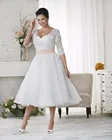 Свадебное платье длиной ниже колена размера плюс, 2020, полурукава, Аппликации, кружева, бисером, свадебные платья для женщин, индивидуальный пошив