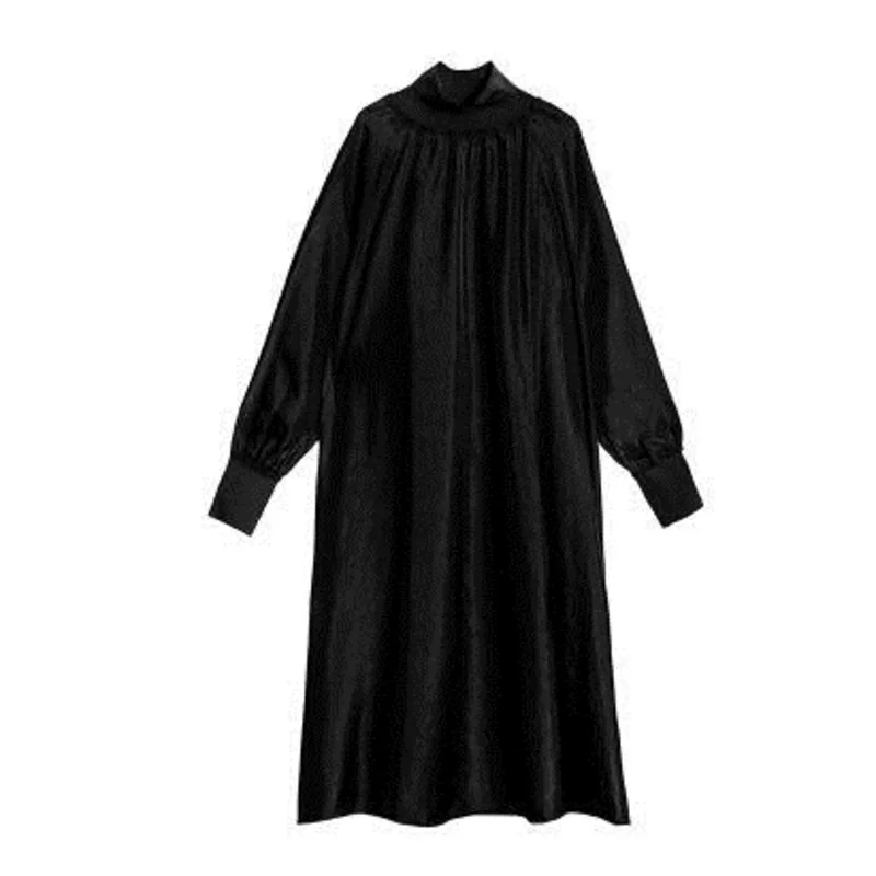 

XUXI Spring Autumn 2021 Women Dress Long Sleeves Are Loose Slim Turtleneck Dresses Streetwear High Waist Mid-Calf A-Line FZ3509