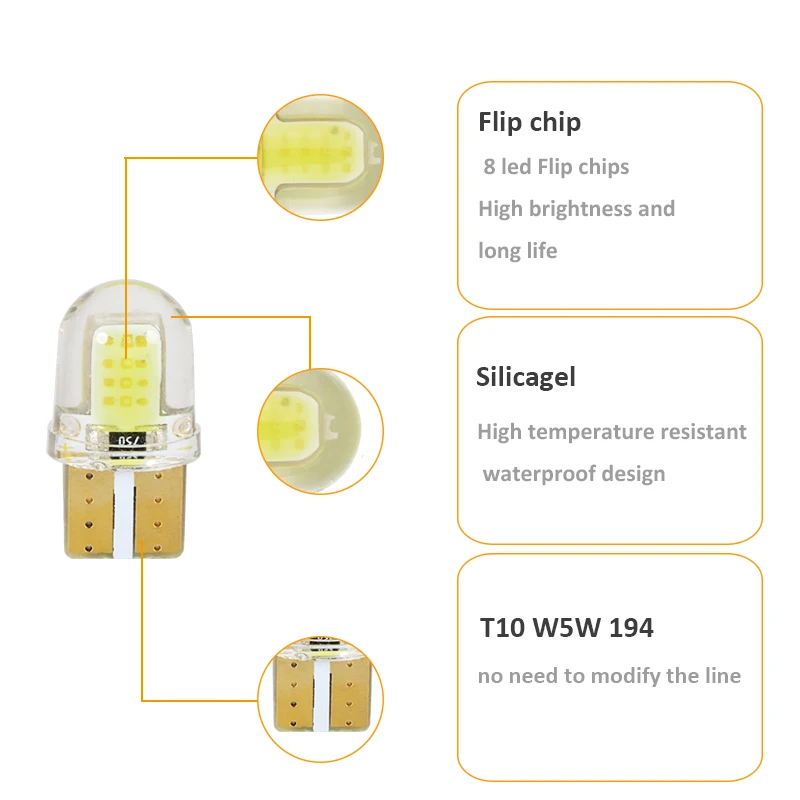 T10 светодиодная белая лампа для номерсветильник знака W5W 194 168 COB 8SMD