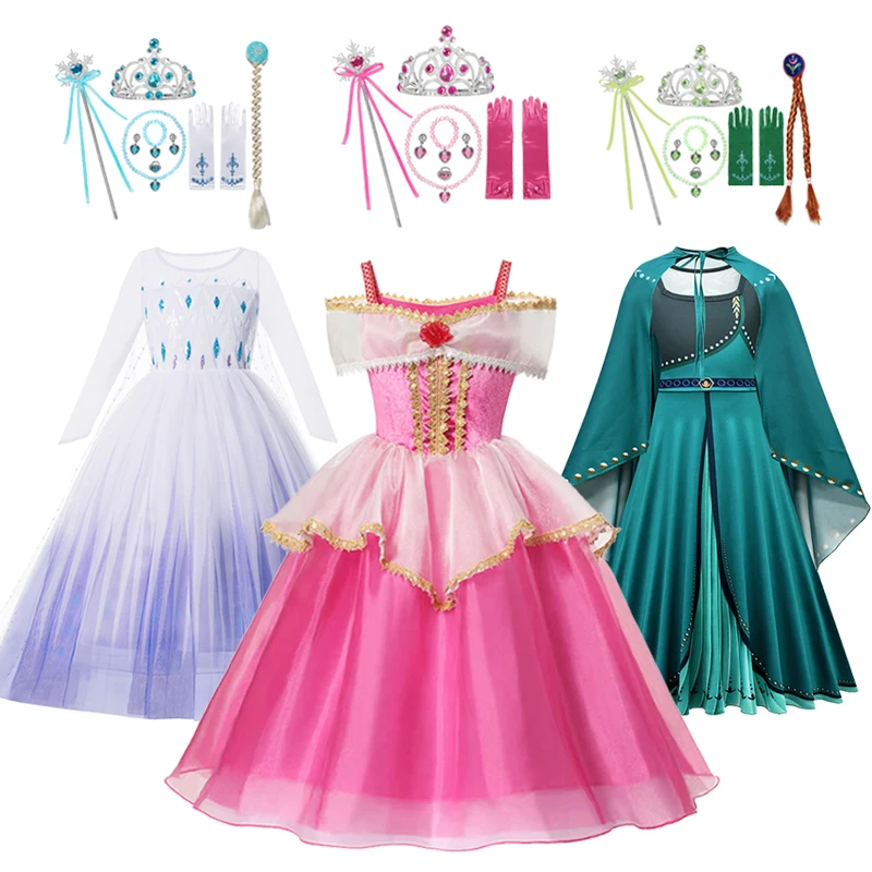 

Frozen Girls Princess Costume Anna Elsa Halloween Fancy Dress Snow White Ball Gown Children Carnival Party Outfits Kids Clothes