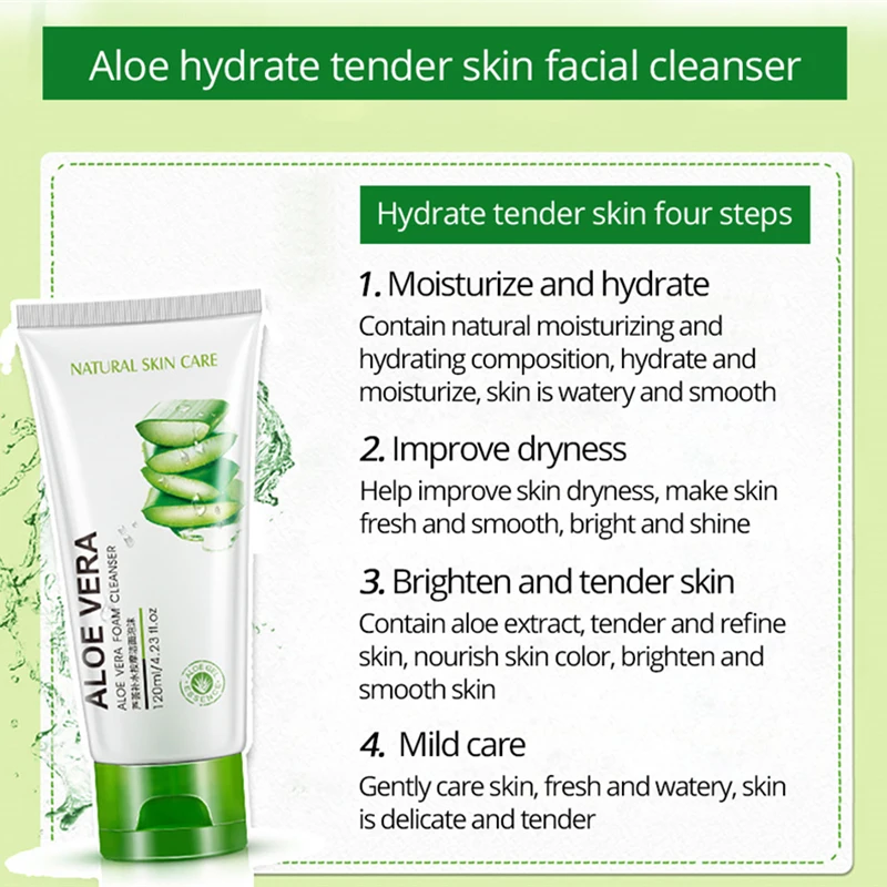 Очищающее средство для лица из пены алоэ вера очистки пор увлажнение отбеливание