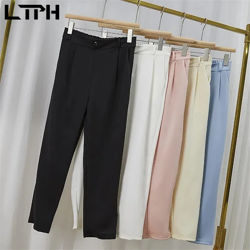 

LTPH korean fashion Tailored Trousers High waist loose Plus Size Bottoms Straight casual ankle-length pants 2021 Summer Special