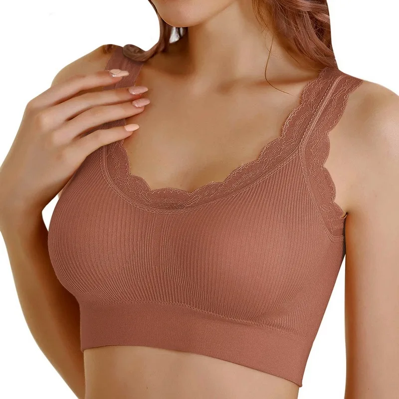 

Women Sport Bra Top Underwear Push Up Wireless Lace BrassiereLace Beauty Back Latex Bralette Gathers Pad Intimates Bras