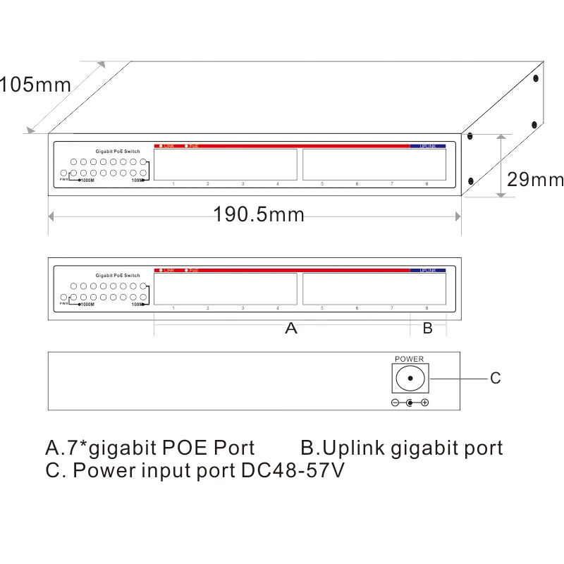 8 портовый коммутатор с PoE портом Gigabit 7 портов s RJ45 порты и 1x10/100/1000 м порт