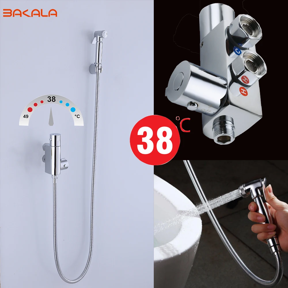 bakala thermostic bathroom shower wall mounted bidet toilet faucet shower hygienic crane square bidet mixer portable sprayer free global shipping