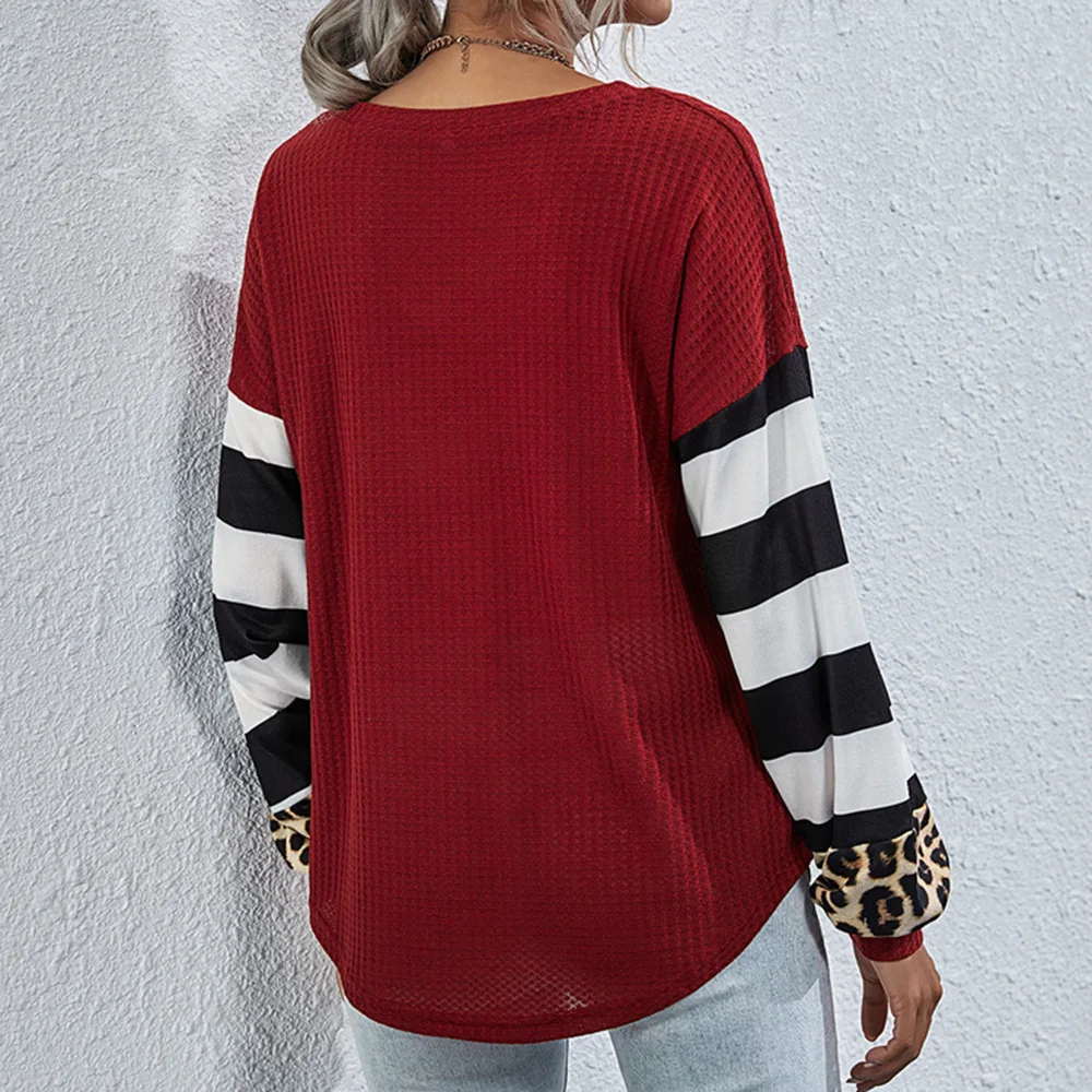 

Stripe Patchwork Streetwear Women Long Sleeve T shirt Autumn Winter Clothes V Neck Plus Size Casual Female Top Tee Shirt 2020New