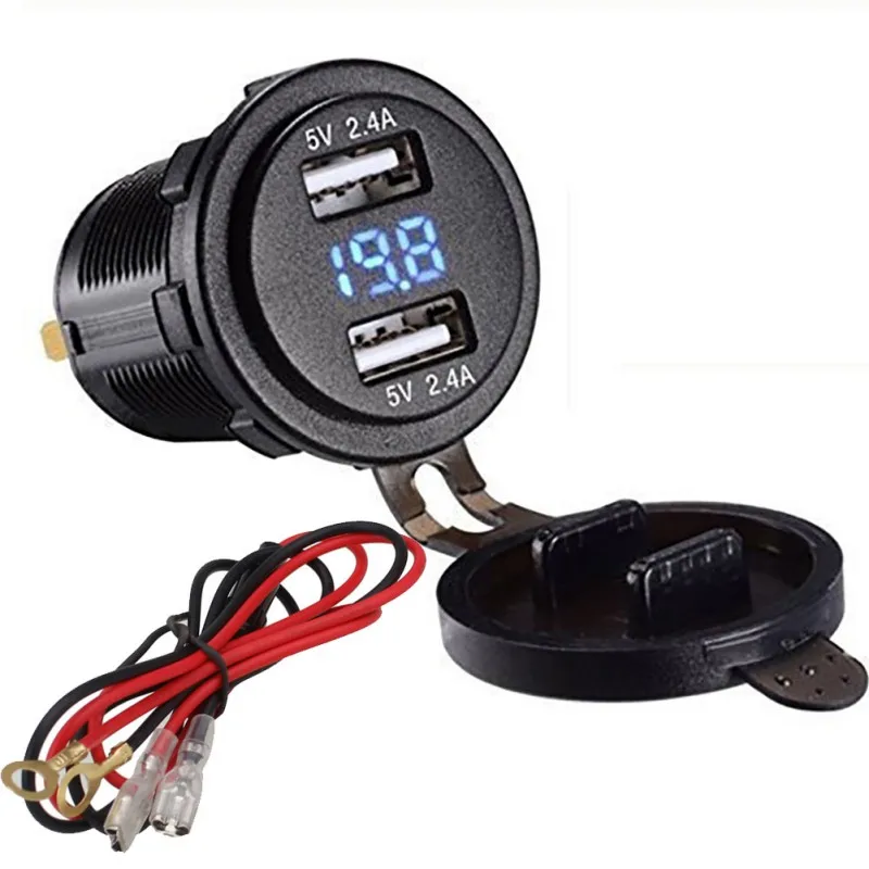 

4.2A 12V автомобильное зарядное устройство для мотоцикла с двумя USB разъемами вольтметр автомобильное зарядное устройство USB адаптер напряжен...
