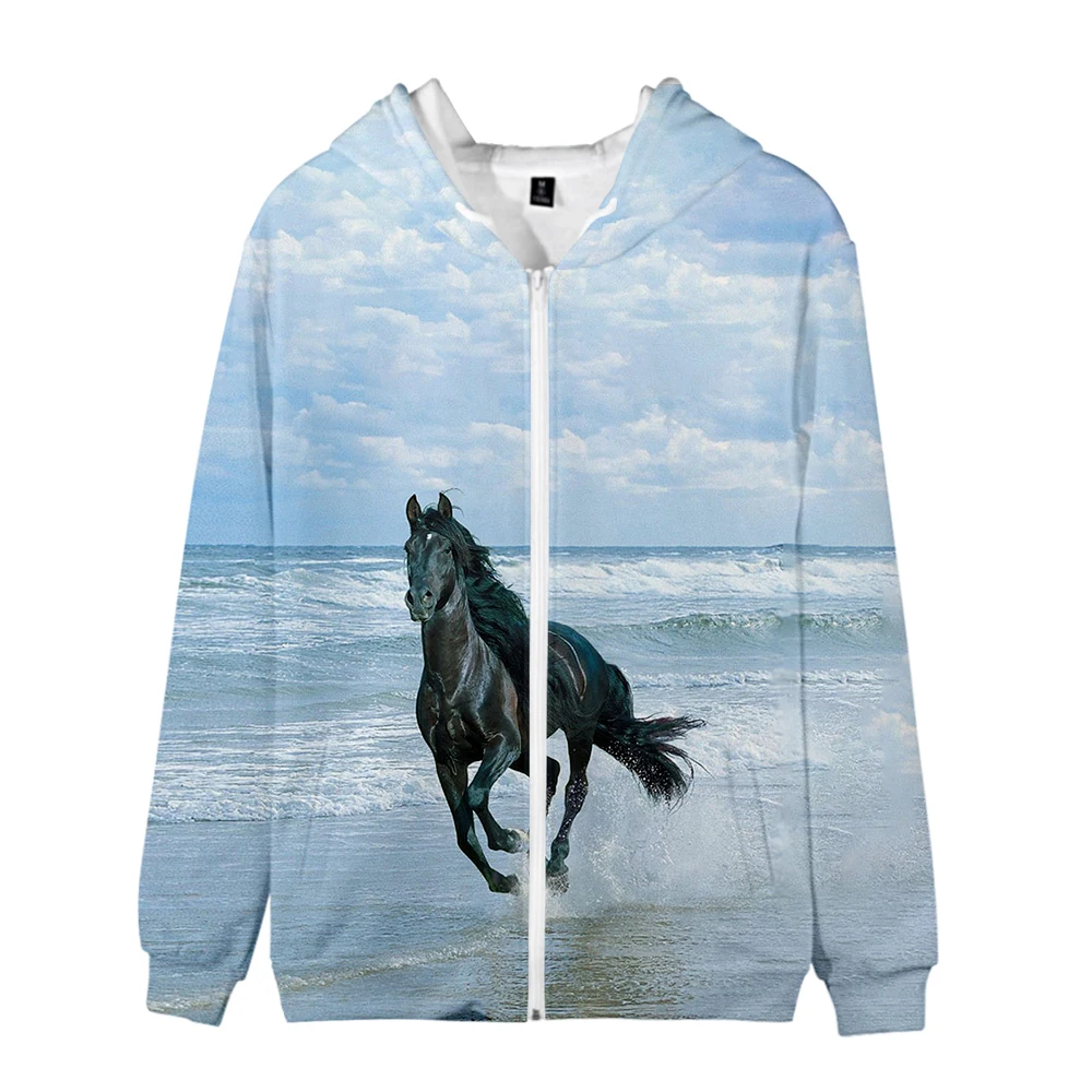 

2021Couples funny animal horse 3d printed zipper hoodies female / male long sleeve hoodie sweatshirt casual harajuku streetwear