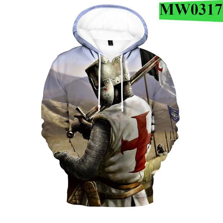 

Men's Sweater 2021 Spring And Autumn New Knights 3D Printing Series Loose And Thin Hooded Sweater Fashion Casual All-match