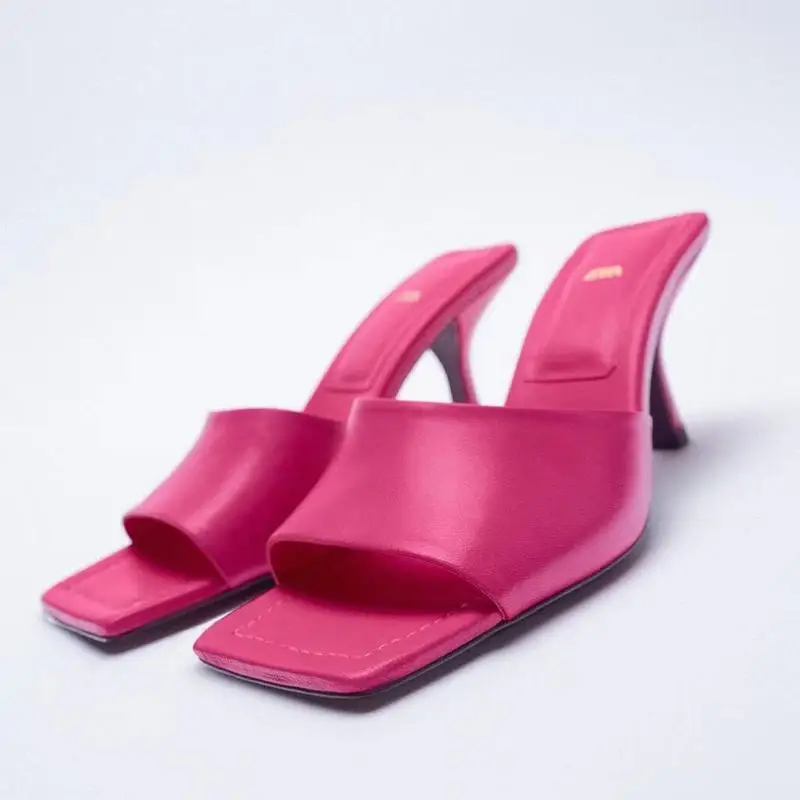 

ZAR 2021 Summer New Green Fashion Square Toe High Heels Sexy Outer Wear Stiletto Muller Sandals And Slippers Women Luxury Brand