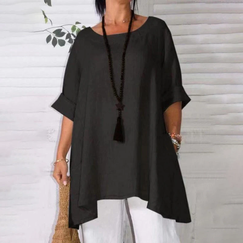 Женская летняя одежда большого размера однотонный топ из хлопка и льна с