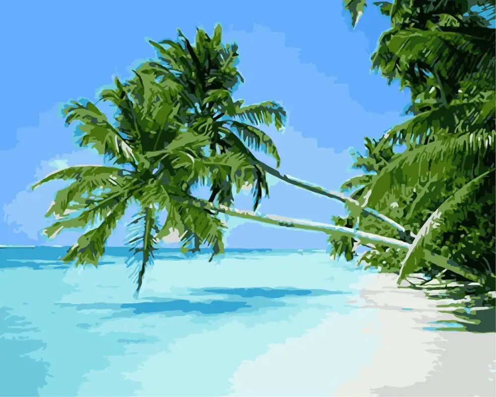 

Blue Sea Coconut Scenery DIY Painting By Numbers Picture Colouring Zero Basis HandPainted Oil Painting Unique Gift Home Decor