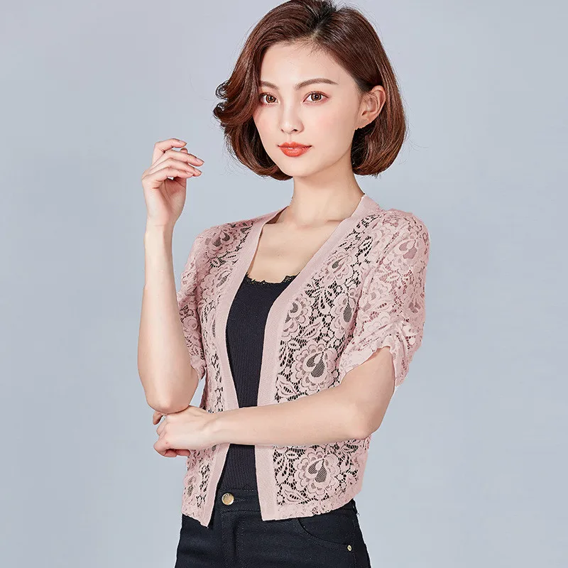 Белая кружевная блузка кардиган маленькая короткая летняя Классная рубашка с