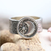 vintage punk moon star woman ring simple silver color party jewelry statement multi size wear female wide retro rings 2021 trend