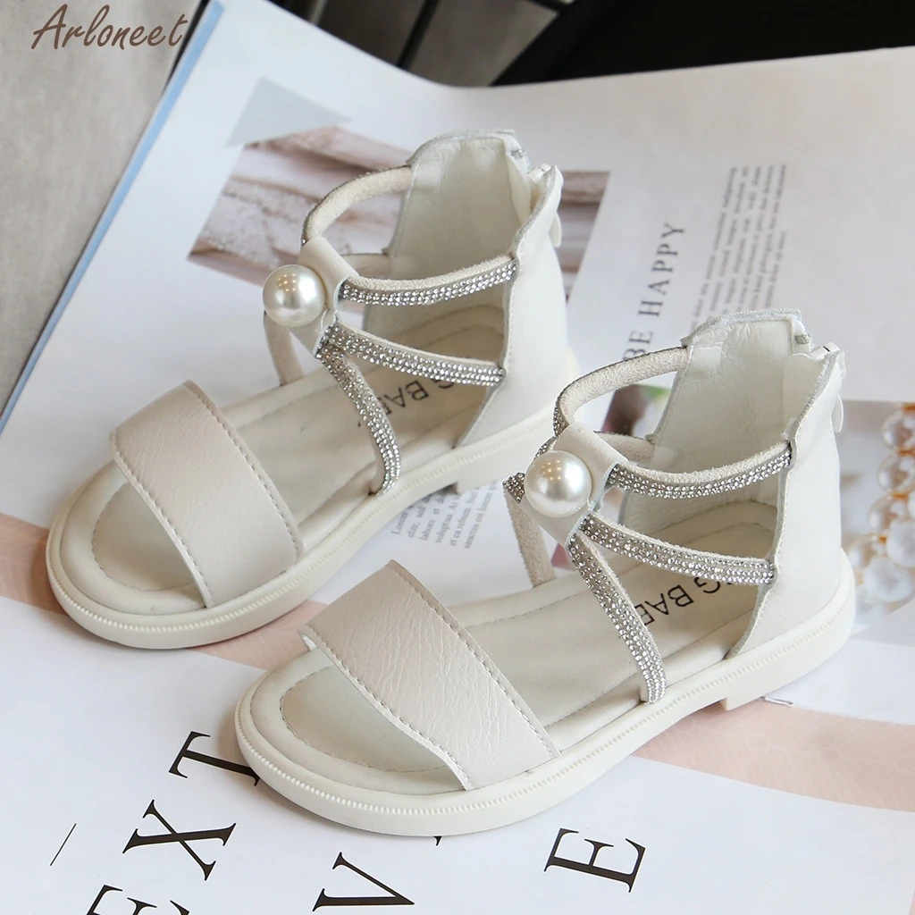 Summer Baby Girls Sandals Toddler Infant Kids Slip on Pearl Crystal Single Princess Roman Shoes for Children Girl PU May 4th|Сандалии| |