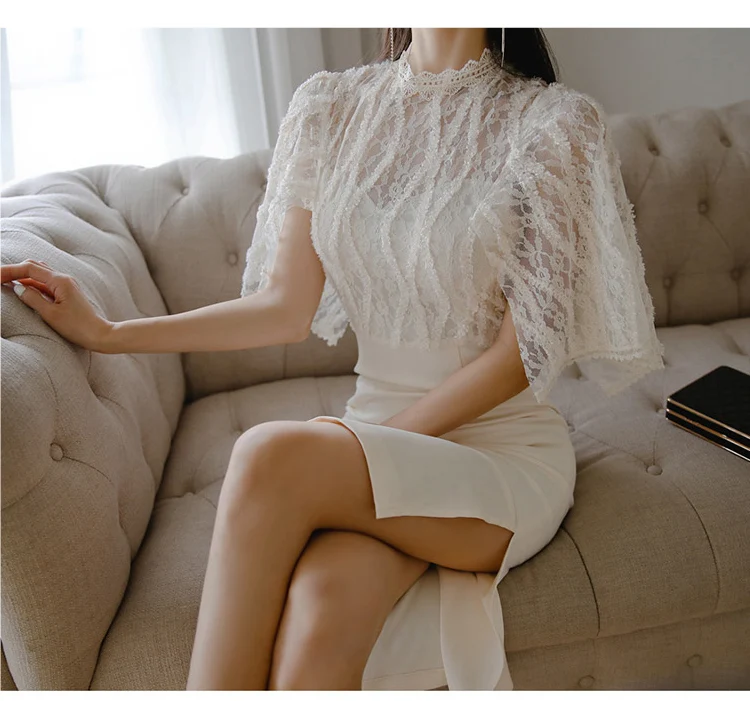 

Elegant women Patchwork Lace Dress Party Slim Bodycon Sexy Skinny White Dresses Vestidos