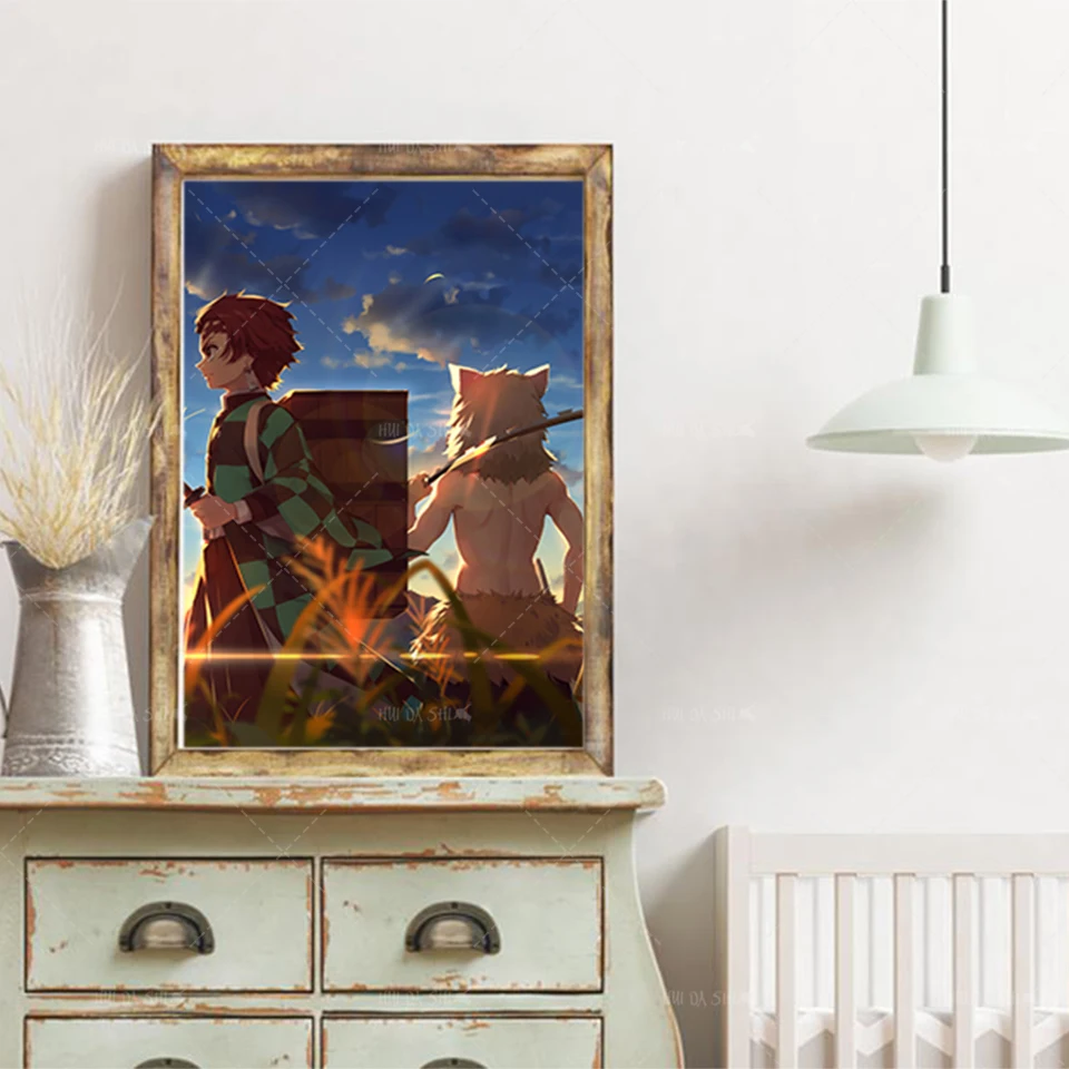 

Anime Demon Slayer Poster And Two Person Prints Mural Art Canvas Painting Boy Painting Mural Living Room Home Decoration Frame