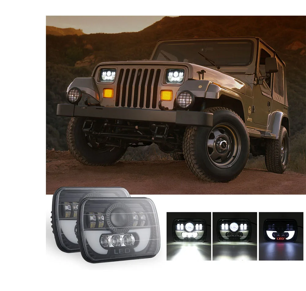 

5X7 Inch 7X6 Inch Projector LED Headlight DRL with H4 Harness for Chevrolet Jeep Cherokee XJ Toyota Tacoma & 88-95 Pickup