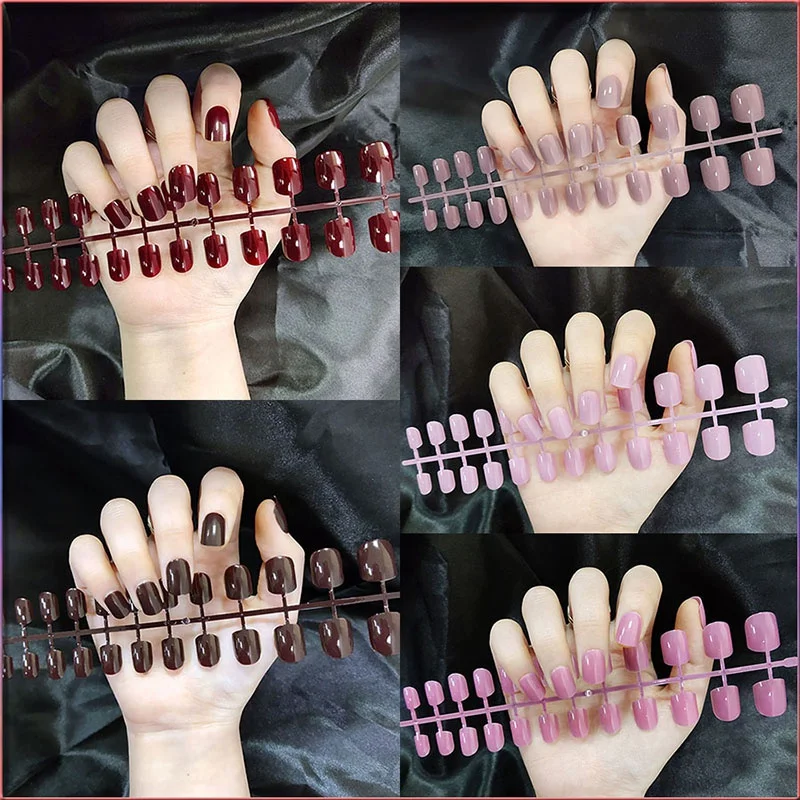 

24pcs Convenience Package Short UV Sealing Solid Shinny Color Flat-head False Nails Waterproof Semi-finished Wearable Fake Nails
