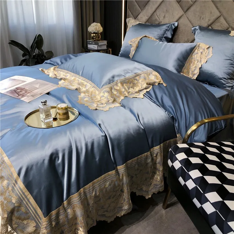 vender Luxo Chique Marfim Creme Macrame Laço Largo Algodão E Cetim De Seda Edredon Consolador Capa Folha Fronhas 4/7 Pçs Conjunto Cama