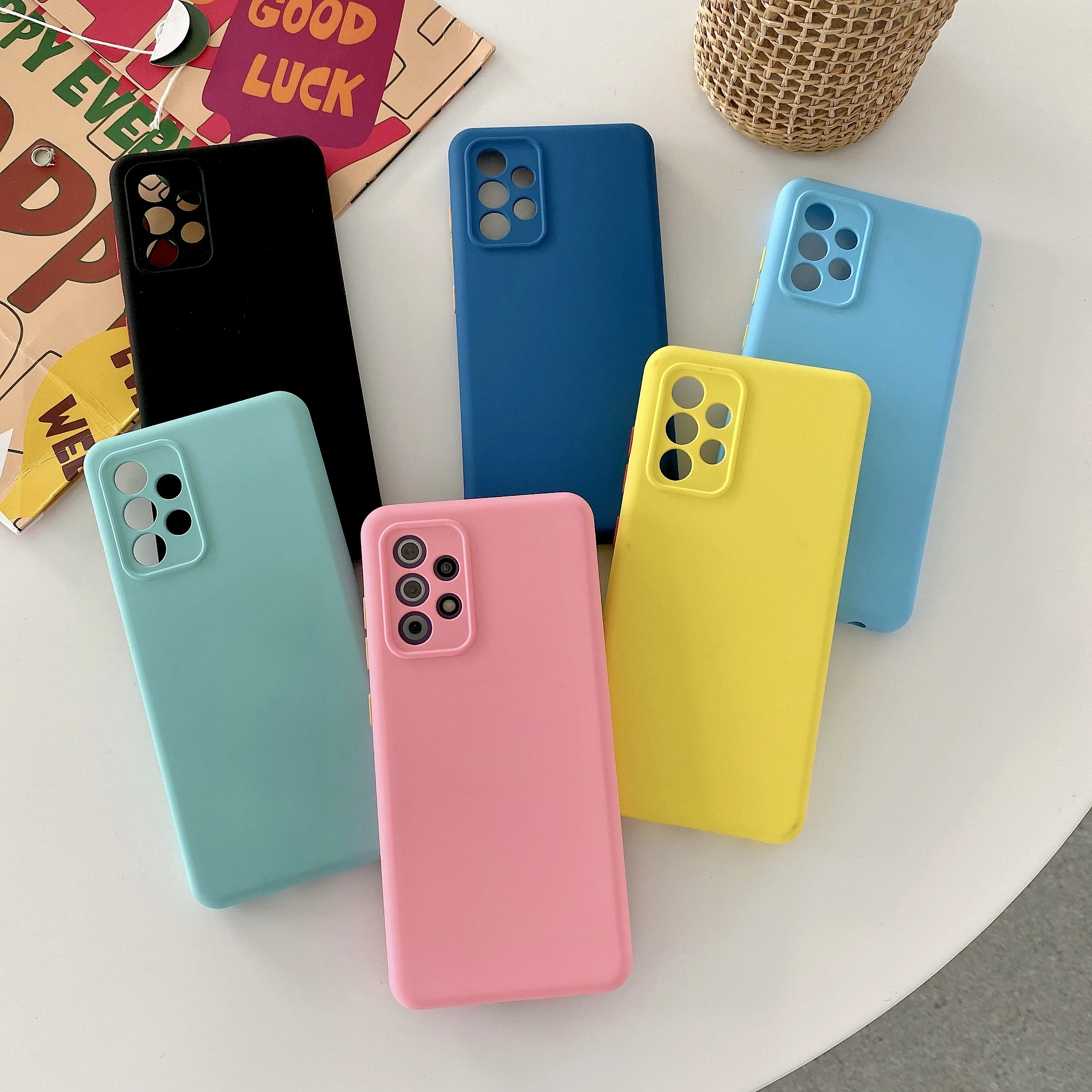

Phone Case for Samsung Galaxy S20 FE S21 Ultra A52 A72 A12 5G A32 A51 A71 Soft Silicone Shockproof Back Cover Contrast Buttons