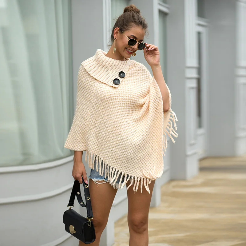 

Womens Cape Winter 2020 Plus Size Slim Cape Coat Poncho V Neck Cloak Long Knit Jacket Korean Sweater Warm Luxury Grey Coat