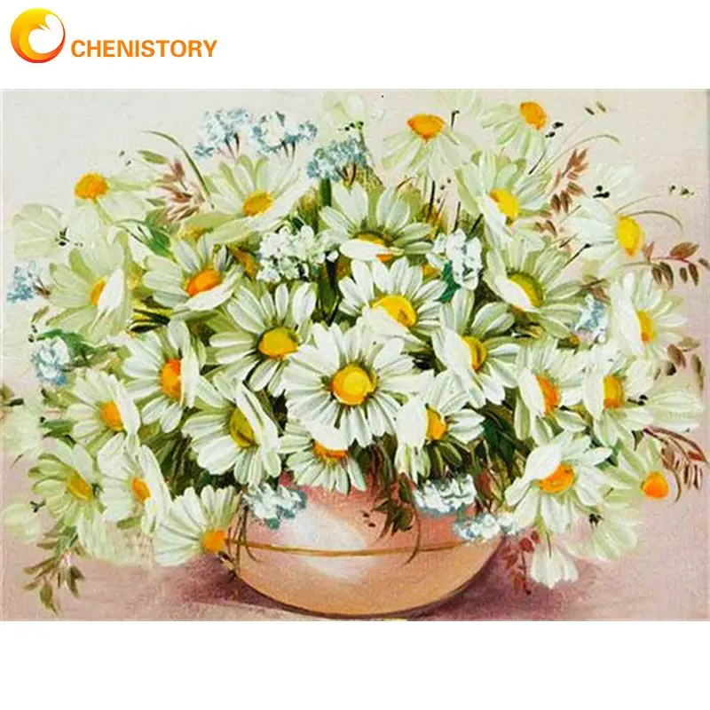 

CHENISTORY 60x75cm Frame Picture Painting By Numbers Kits Daisy Flower Acrylic Wall Art Home Decors Coloring By Numbers
