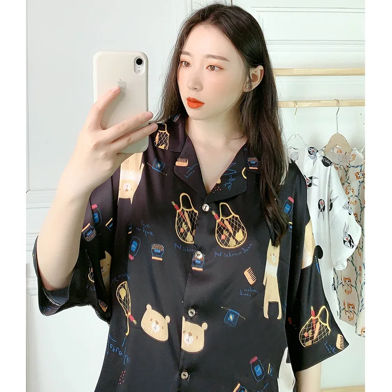 Пижама женская атласная шифоновая с коротким рукавом комплект для сна из 2