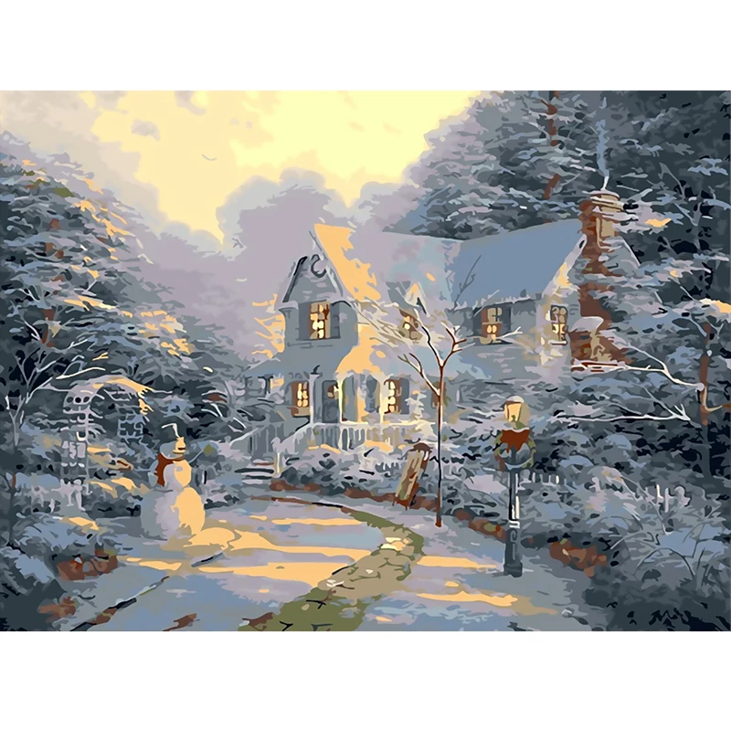 

Painting By Numbers DIY Landscape Winter house Room Wall Art Unframed Oil Paint For Adults Home Decoration 50x40cm